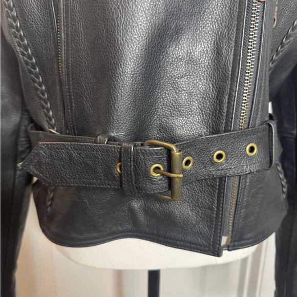 Himalaya Motor BikeWear Women’s Black Leather Motorcycle Jacket, Sz 6 - Picture 4 of 16